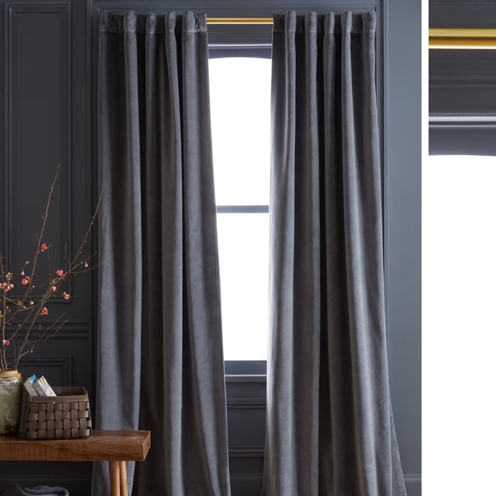 NWOT QUINCE 48x96 Cotton Velvet Room Darkening Curtain Slate Grey 0652